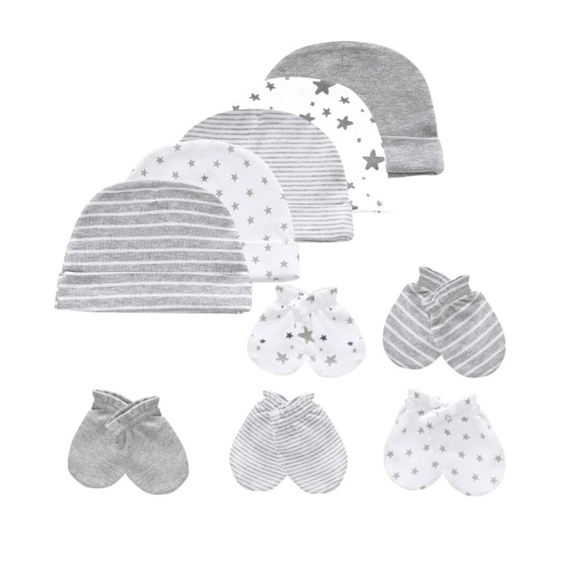 MAMIMAKA Baby Hat and Mittens Set - Newborn Baby Hats Caps for Boys & Girls, 0-6 Months, 100% Cotton - Image 1